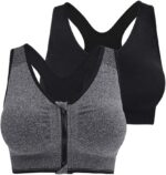 Women Zip Front Closure Sports Bra - Seamless Wirefree Post Surgery Zipper Padded Racerback Workout Gym Yoga Bras