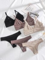 Women 6 Piece Ribbed Knit Lingerie Sets Seamless Wireless No Show Bra and Panty Thong Sets Matching Underwear Sets - Image 2