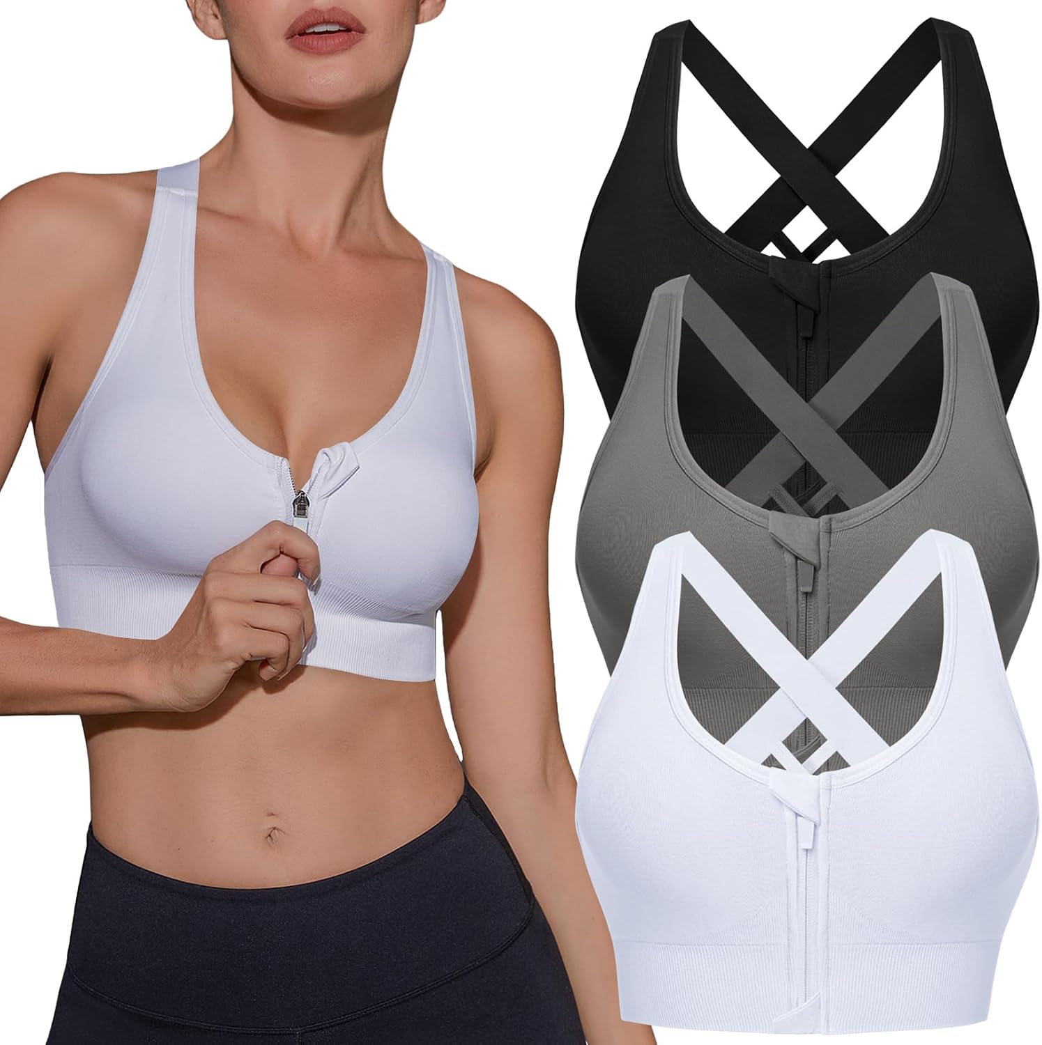 71qtp535txL._AC_SL1500_.jpg Women Sports Bras High Impact Strappy Cross Back Padded Workout Bras for Running Yoga Gym - Image 1