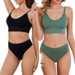 2 Pack Bra and Panty Sets for Women, Wireless Ribbed Knit Lingerie Set - Seamless Bra, Ribbed and Basics (2 Pack)