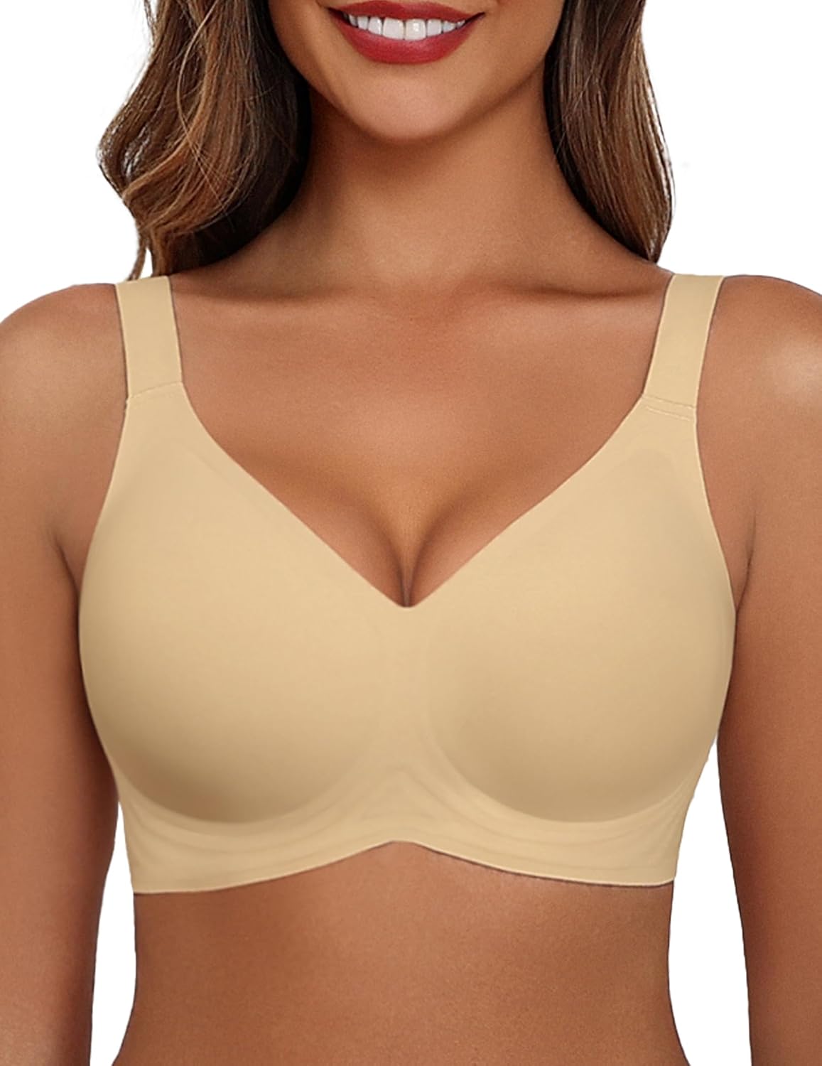 71ur2AgqiaL._AC_SL1500_.jpg Bras for Women Seamless Bra Full Coverage T Shirt s V Neck Wireless Bra Comfortable Brassiere - Image 1