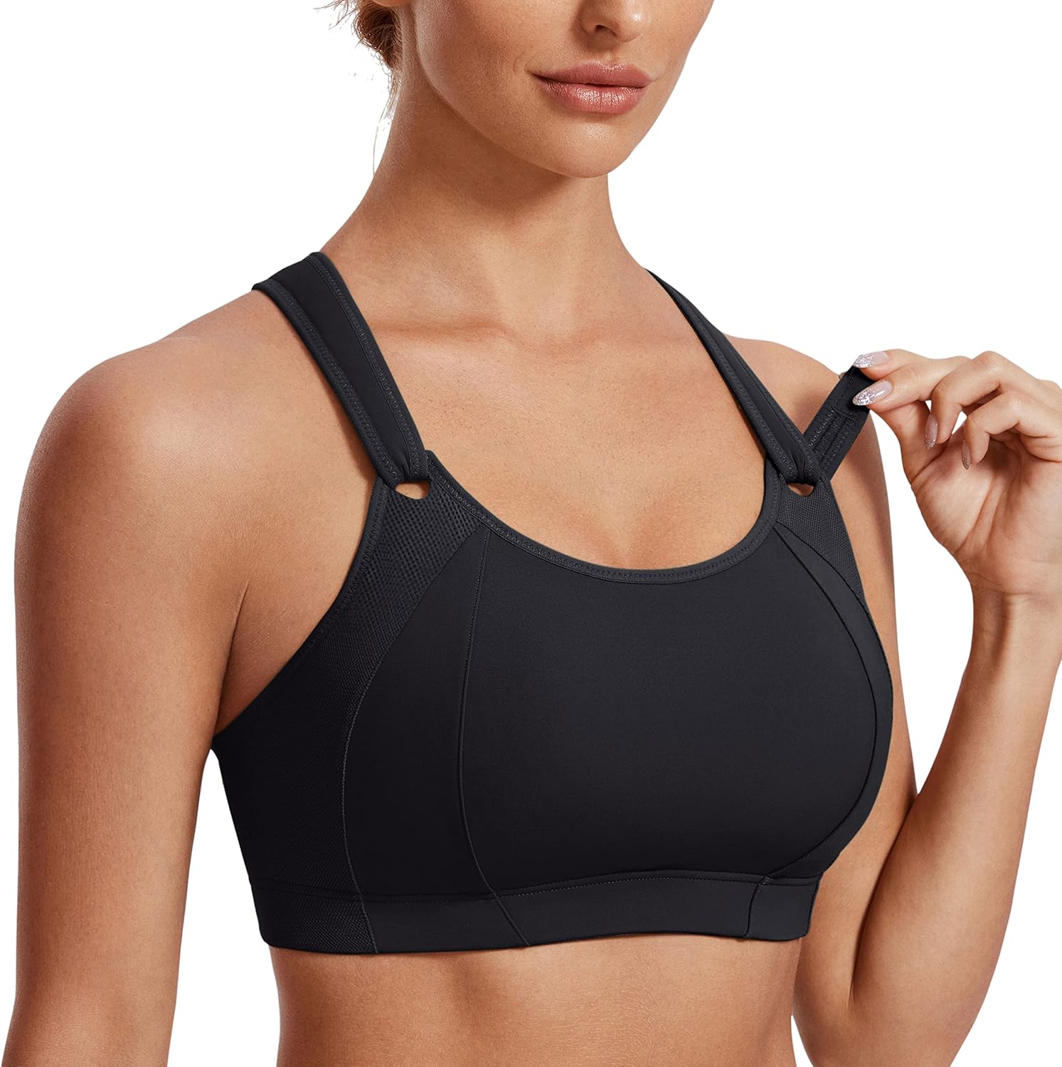 81HEjk5pqL._AC_SL1500_.jpg Women Sports Bra Front Adjustable High Impact Support Padded Wireless Racerback Plus Size Running Bra - Image 1