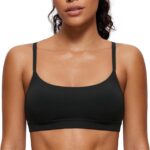 Women  Adjustable Spaghetti Strap Sports Bra - Scoop Neck Wireless Padded Yoga Workout Crop Top