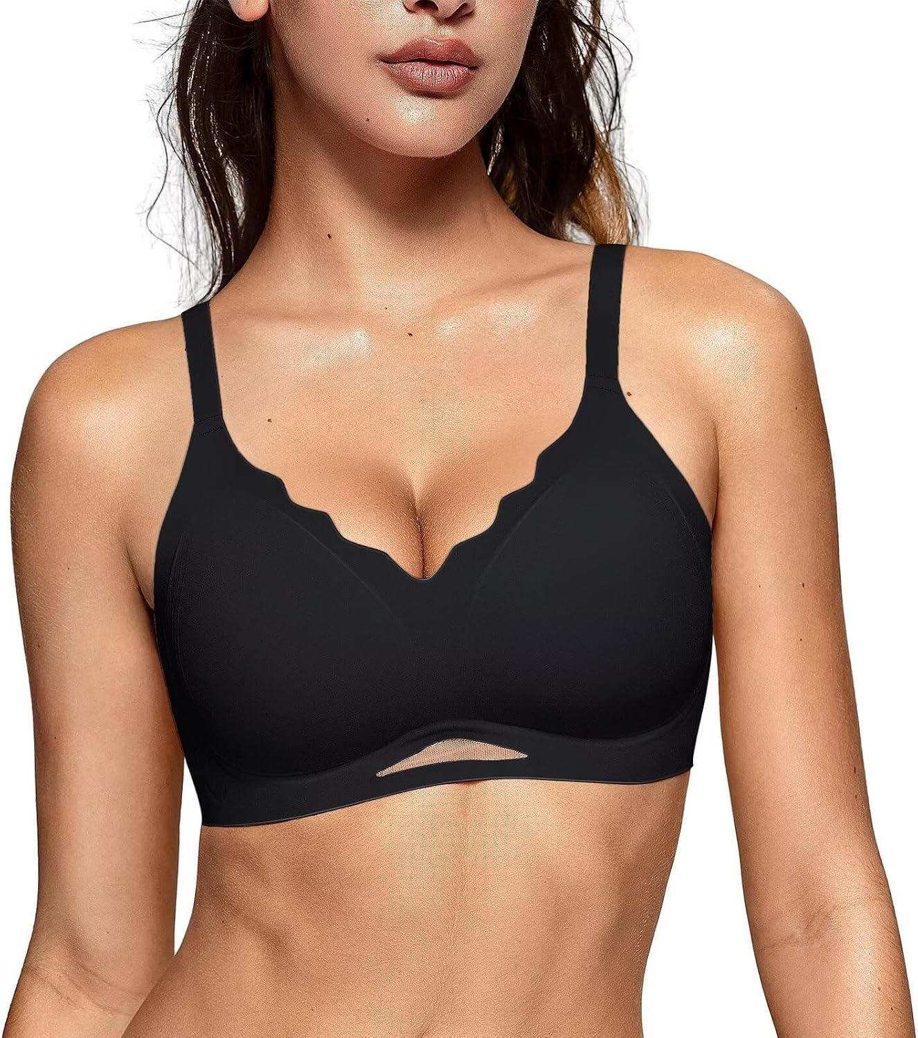81sic5ytwUL._AC_SL1500_.jpg Bras for Women Wireless Comfortable Push Up Bra Scalloped Seamless Full Coverage No Underwire Supportive T Shirt Bras - Image 1