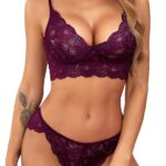Women Lace Lingerie Bra and Panty Set Strappy Babydoll Bodysuit S-XXL
